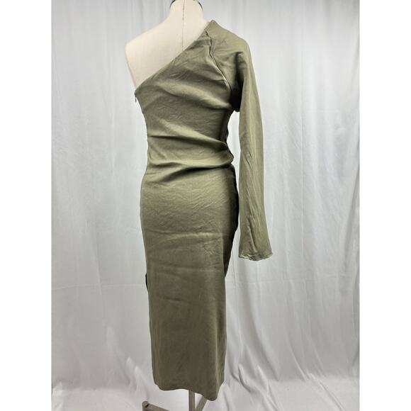 Zara Linen One Shoulder Draped Pencil Midi Dress Avant Garde Romantic Size XS - Picture 3 of 7